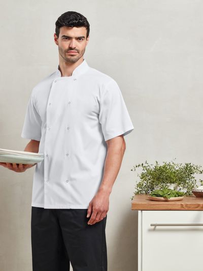 Studded Front Short Sleeve Chef's Jacket
