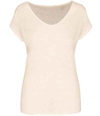 Spasso Ladies V Neck Linen T-Shirt