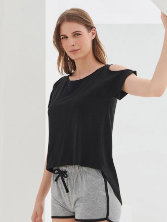 Ladies Drop Tail Shoulder Detail T-Shirt