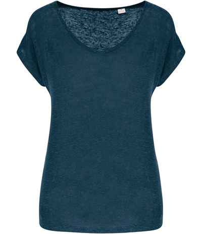 Spasso Ladies V Neck Linen T-Shirt