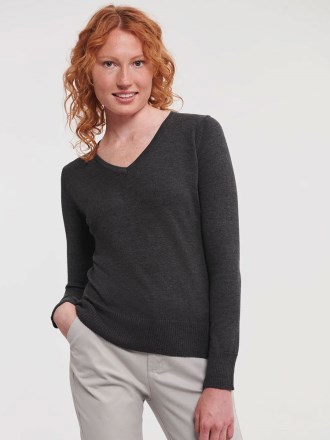 Ladies' V Neck Knitted Pullover