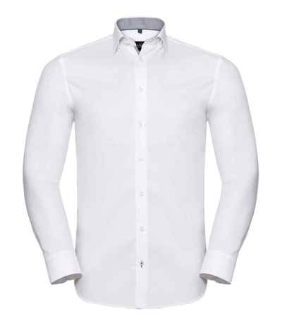 Russell Athletic Collection Long Sleeve Contrast Herringbone Shirt