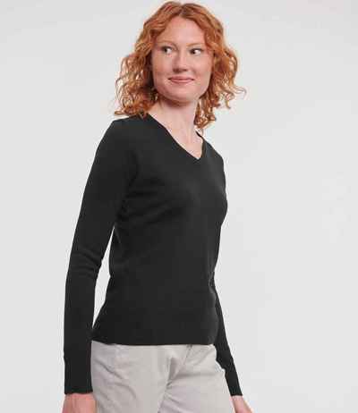 Russell Athletic Collection Ladies Cotton Acrylic V Neck Sweater