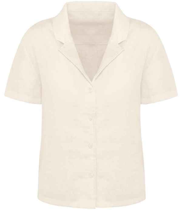 Spasso Ladies Short Sleeve Linen Bowling Collar Shirt