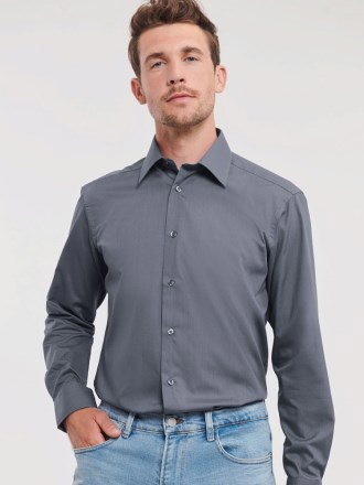 Men's Long Sleeve Poly Cotton Easy Care Tailored Poplin Shirt