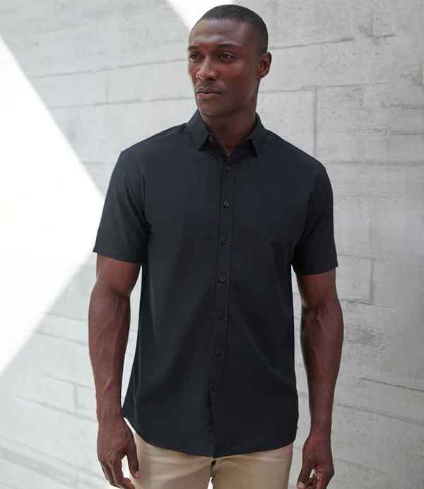 Henbury Short Sleeved Cotton Feel Coolplus® Shirt