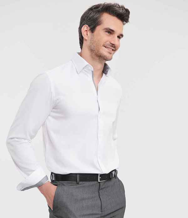 Russell Athletic Collection Long Sleeve Contrast Herringbone Shirt