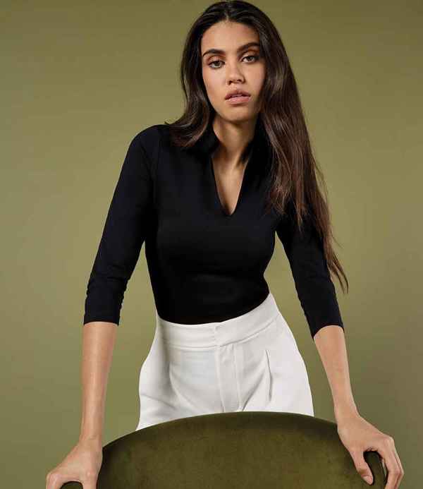 Kustom Kit Ladies 3/4 Sleeve Mandarin Collar Top