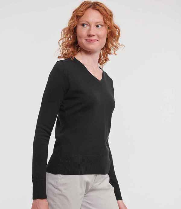 Russell Athletic Collection Ladies Cotton Acrylic V Neck Sweater